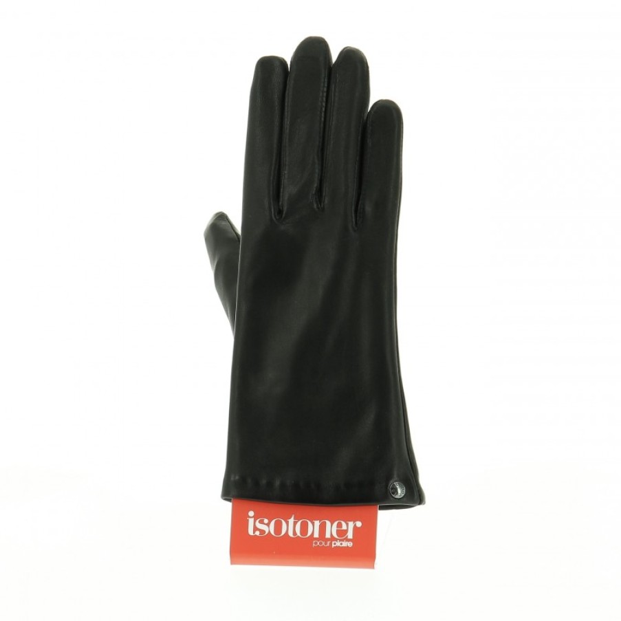 Femmes Isotoner Gants | Gants Femme Cuir Agneau Noir - Isotoner