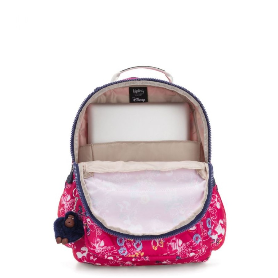 Femmes Kipling Sac A Dos | Sac A Dos Seoul Go S Doodle Pink En Toile - Kipling