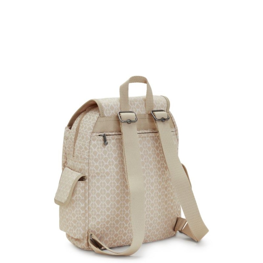 Femmes Kipling Sac A Dos | Sac A Dos City Pack S Signature Beige En Toile - Kipling