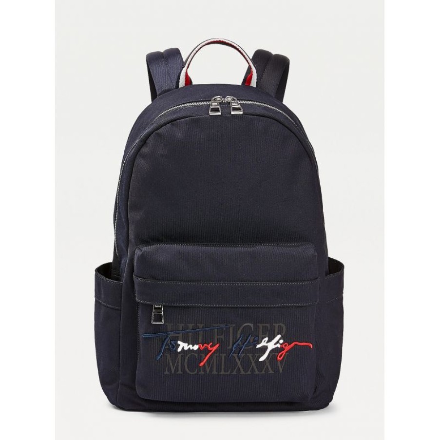 Business Tommy Hilfiger | Sac A Dos Logo Signature En Toile Bleu - Tommy Hilfiger