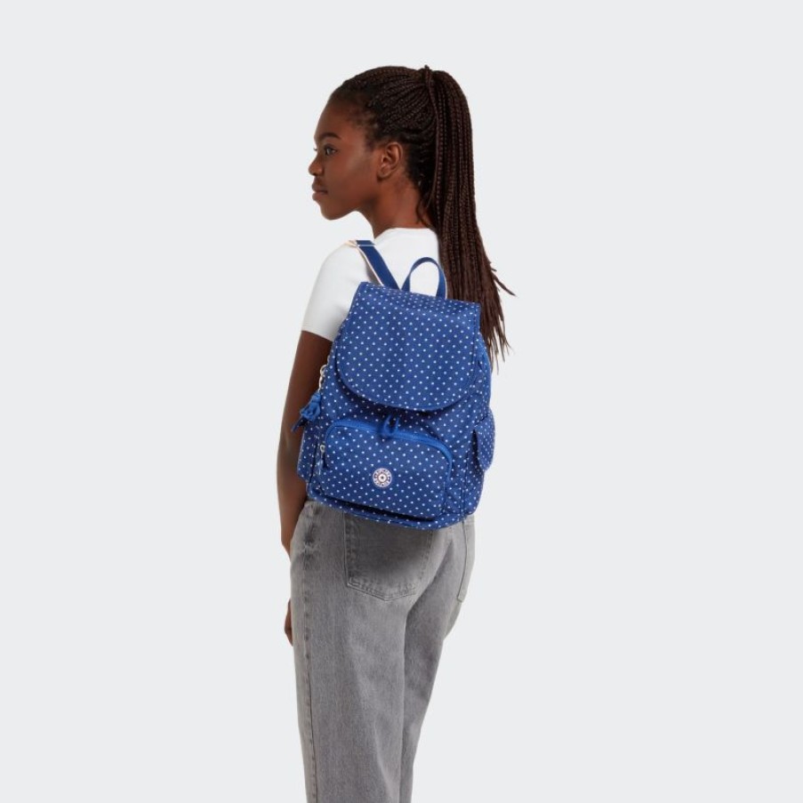 Femmes Kipling Sac A Dos | Sac A Dos City Pack S Soft Dot Blue En Toile - Kipling