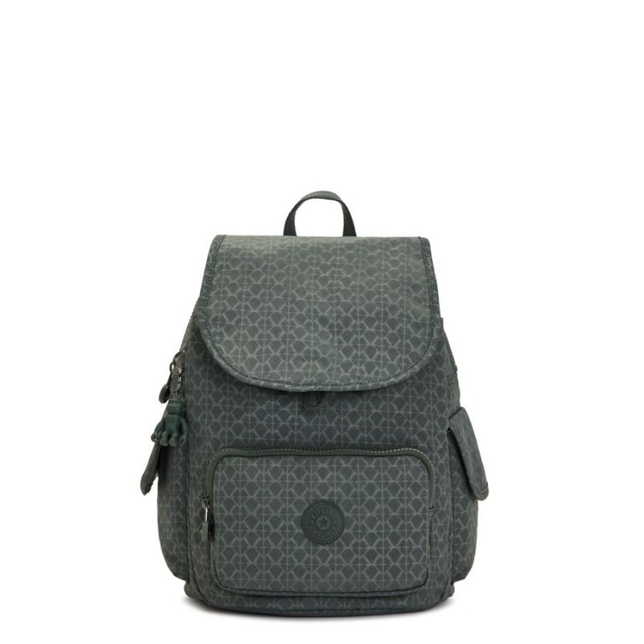 Femmes Kipling Sac A Dos | Sac A Dos City Pack S Sign Green Embosse En Toile - Kipling