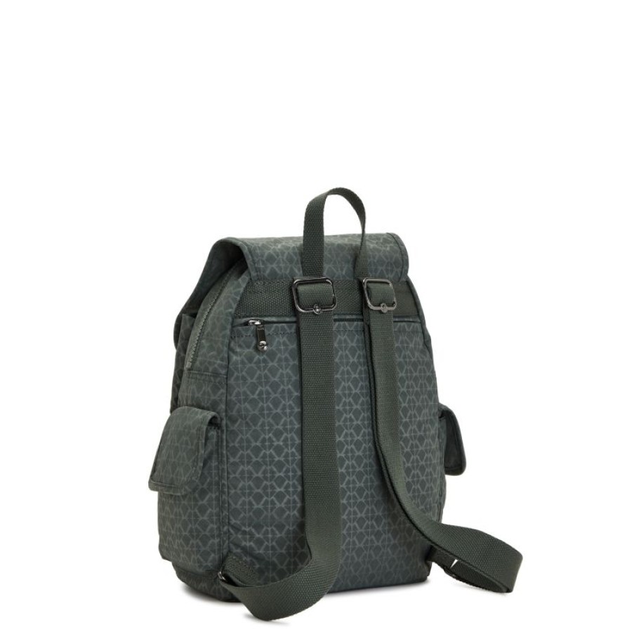 Femmes Kipling Sac A Dos | Sac A Dos City Pack S Sign Green Embosse En Toile - Kipling