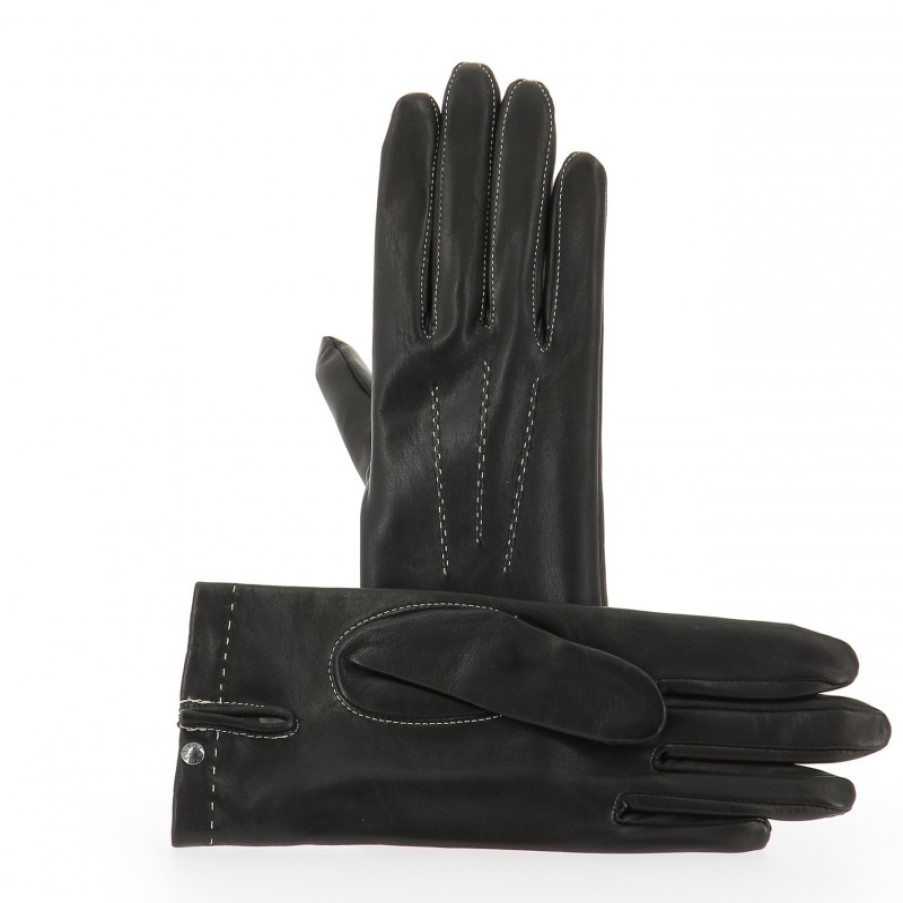 Femmes Isotoner Gants | Gants Femme Cuir Agneau Noir - Isotoner