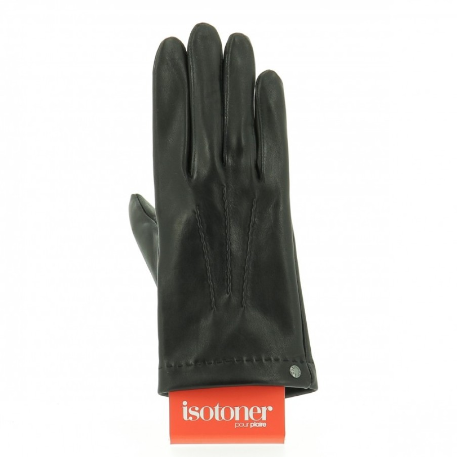 Hommes Isotoner Gants | Gants Homme Cuir Agneau Noir - Isotoner